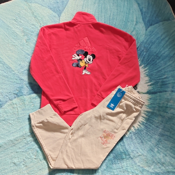 Adidas Mickey Mouse Red Sweatshirt and Beige Joggers